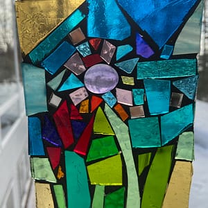 Stained Glass Mosaic. Abstract hanging piece with bits of colorful glass.